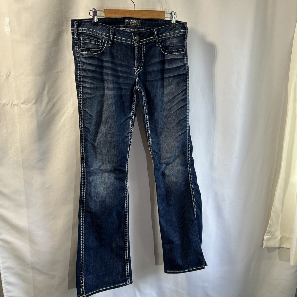 Silver Jeans Women 32x33 Blue Twisted Bootcut Western Denim Pockets Zip Fly